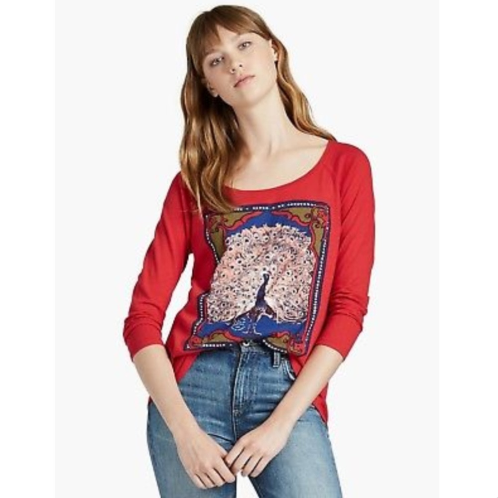 Lucky Brand Peacock Matchbox Tee 3/4 Sleeve Top